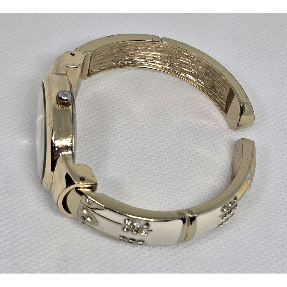 Women's Studio Time Fancy Oval Gold Tone Enamel Open Cuff Bracelet Watch 13 - Picture 7 of 9
